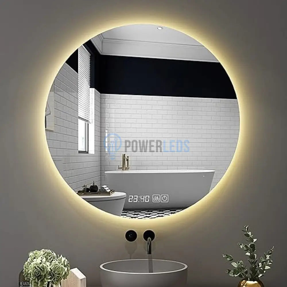 Oglinda Led Rotunda 80Cm Functie Dezaburire Touch Doua Lumini Si Ceas J170 Mirror