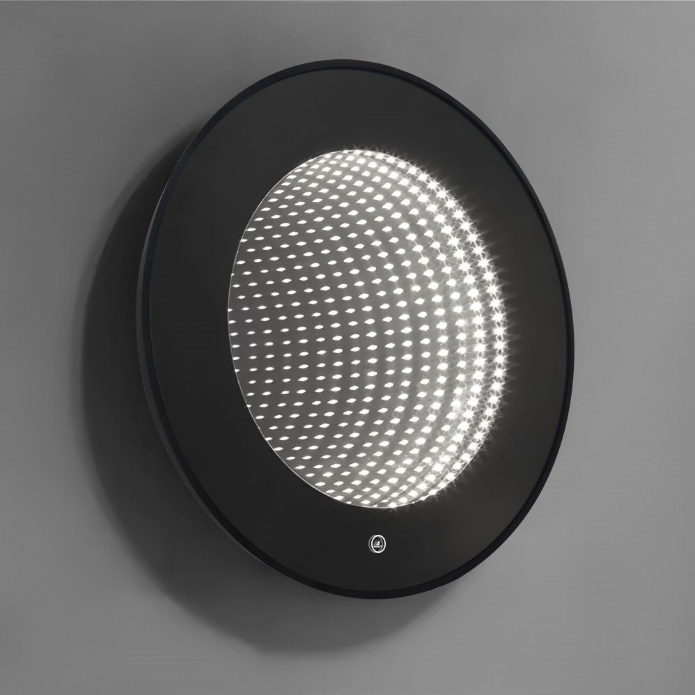 Oglinda LED Rotunda cu Rama Neagra 3D Infinity Mirror, 3 Lumini si Touch J183F