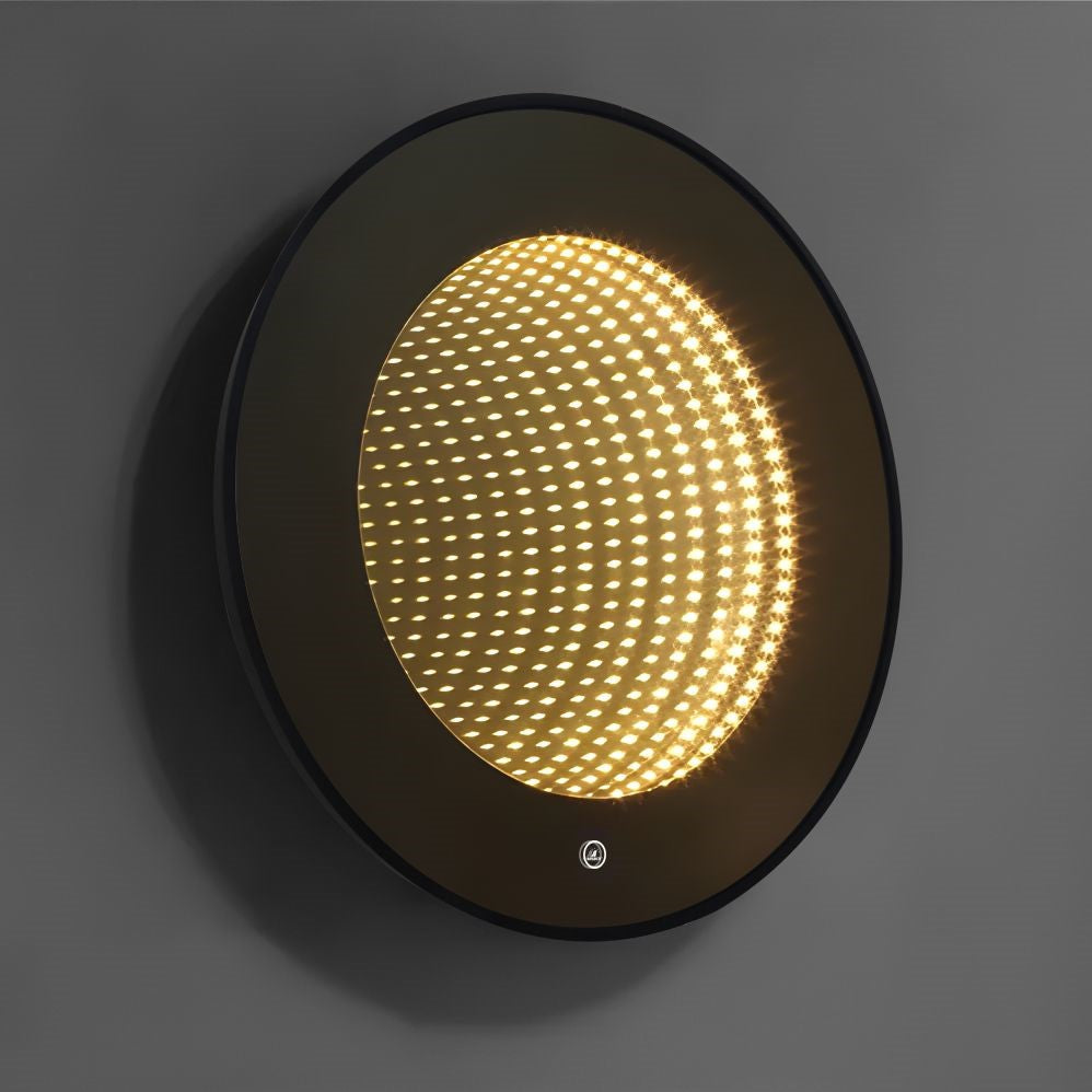 Oglinda LED Rotunda cu Rama Neagra 3D Infinity Mirror, 3 Lumini si Touch J183F