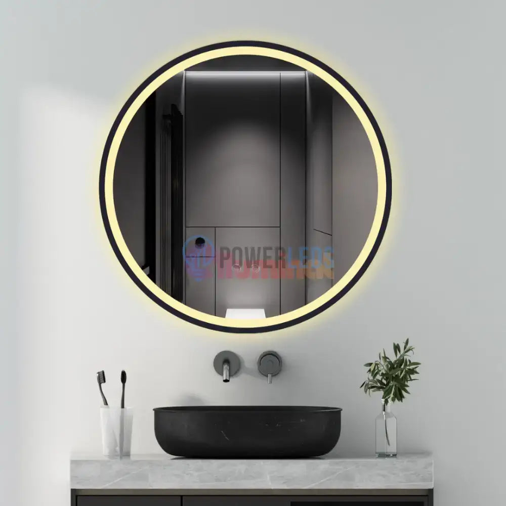 Oglinda Rotunda Neagra 60cm cu Dezaburire, Touch si 3 Lumini powerleds.ro