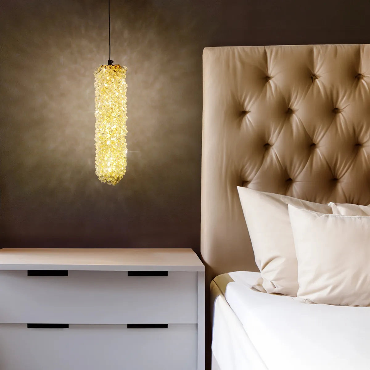 Pendul LED Cristal Sponge Cilindric Gold