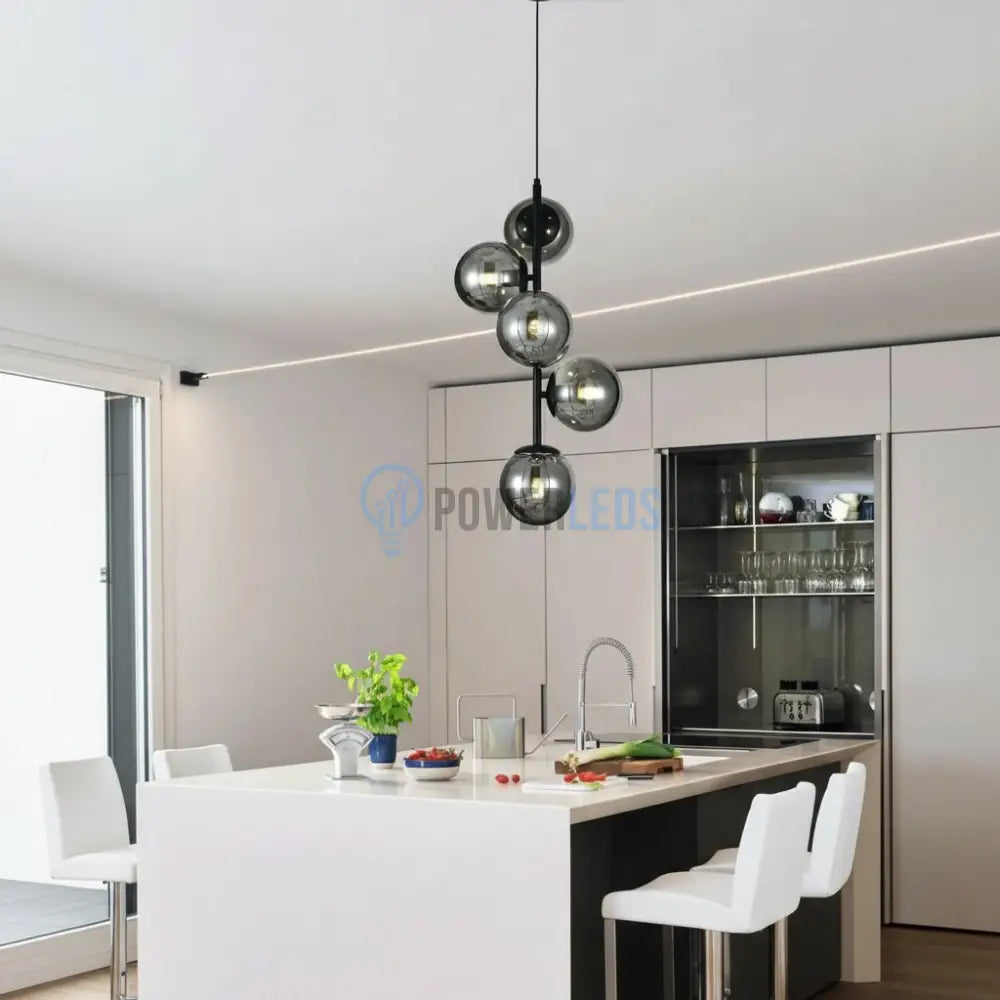 Pendul DIONIS Negru Abajur Fumuriu 5xE27 Chandeliers
