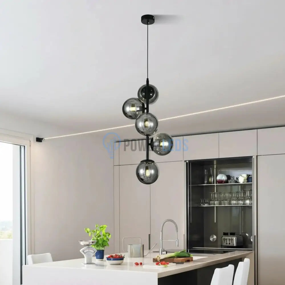 Pendul DIONIS Negru Abajur Fumuriu 5xE27 Chandeliers