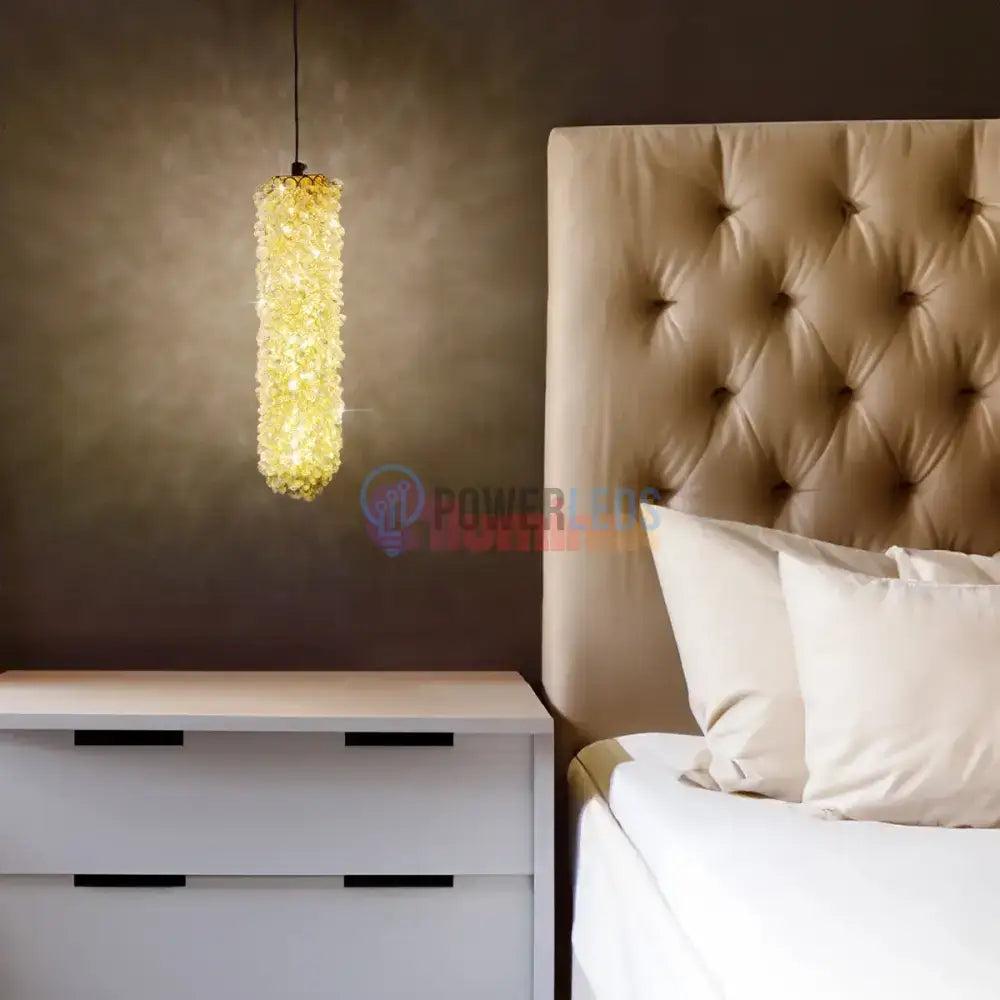 Pendul LED Cristal Sponge Cilindric Gold powerleds.ro
