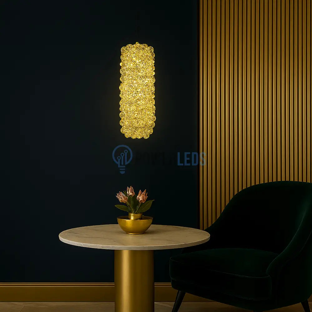 Pendul LED Cristal Sponge Cilindric Gold powerleds.ro