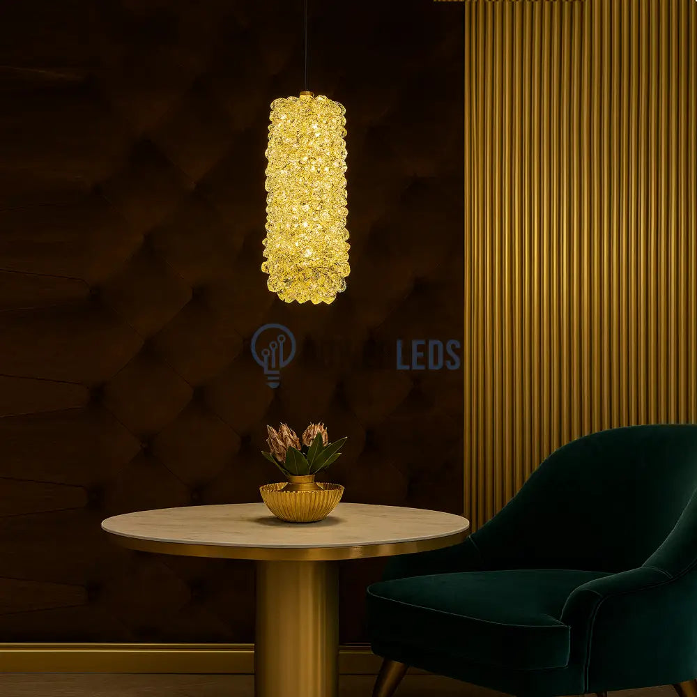 Pendul LED Cristal Sponge Cilindric Gold powerleds.ro