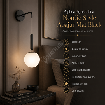 Aplica Ajustabila Nordic Style Abajur Mat Black 2403BK