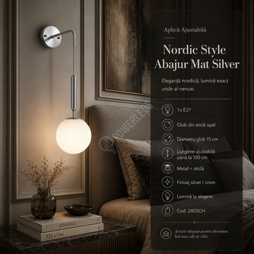 Aplica Ajustabila Nordic Style Abajur Mat Silver 2403CH