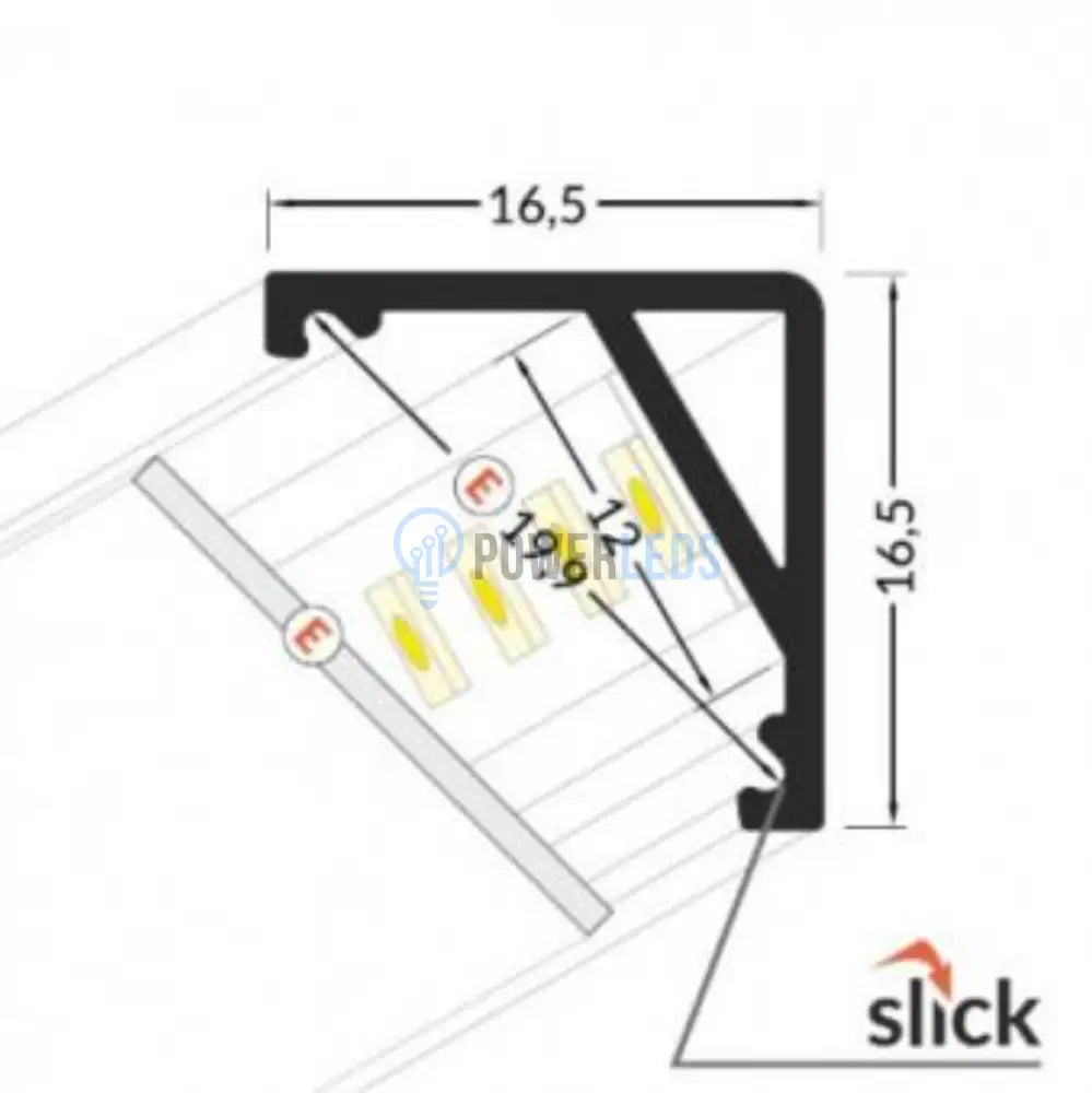Profil Aluminiu de Colt 90 Grade Slim Negru cu Dispersor Alb Mat 2M