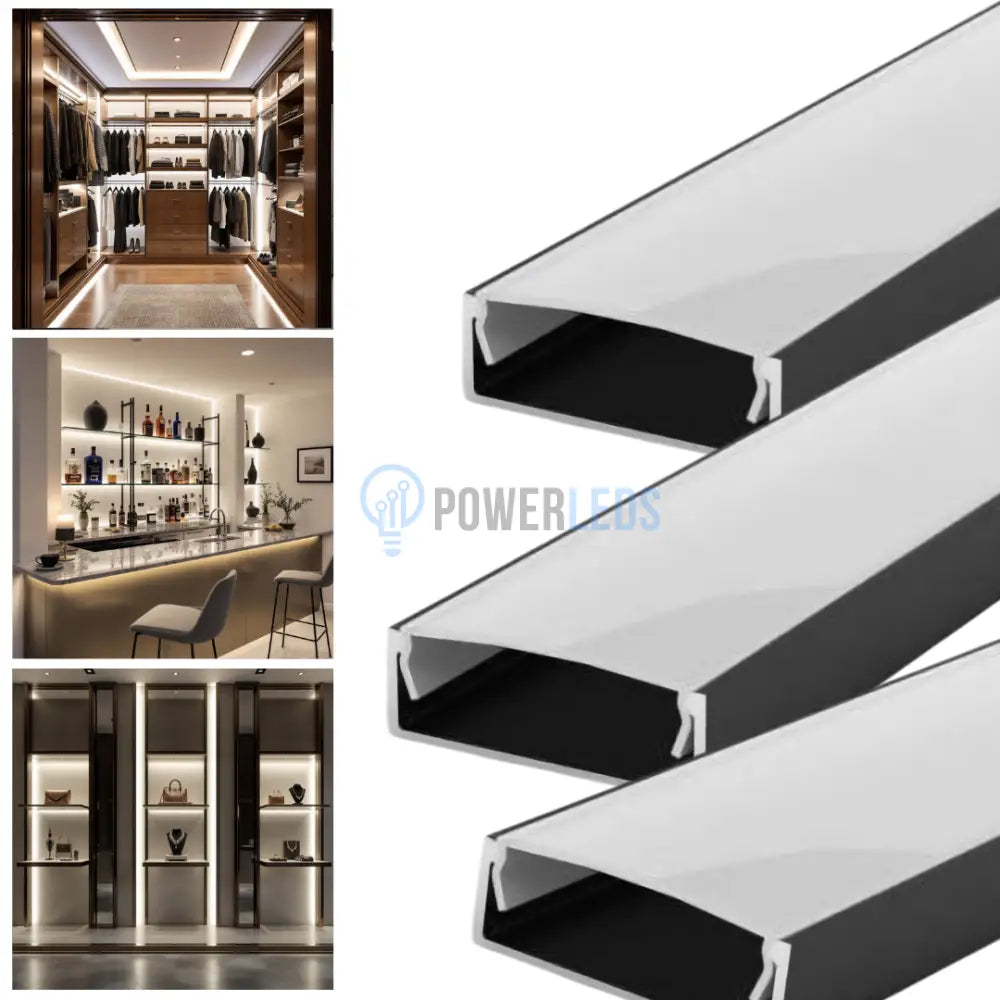 Profil LED Aplicat Negru 2 METRI Plat XL cu Dispersor Alb