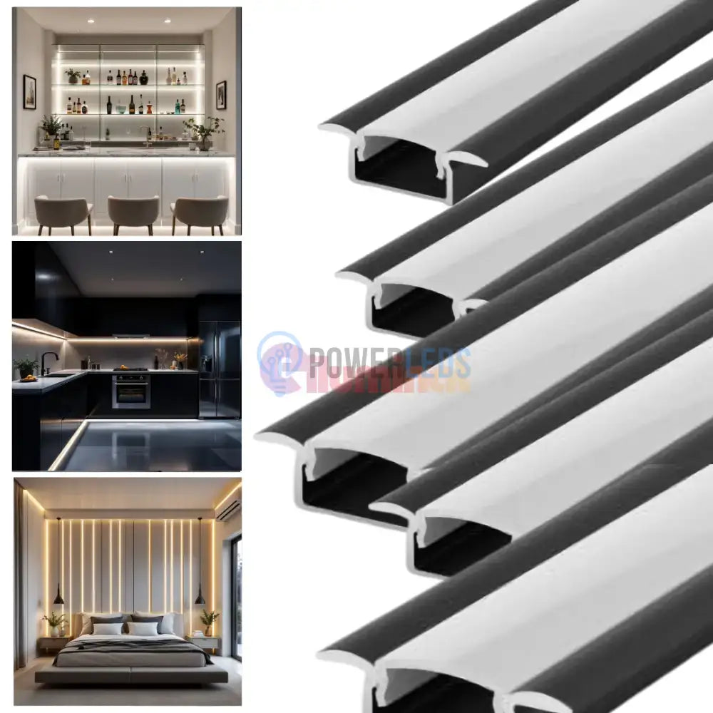 Profil LED Incastrat Negru 2 METRI cu Dispersor Alb LED Strips