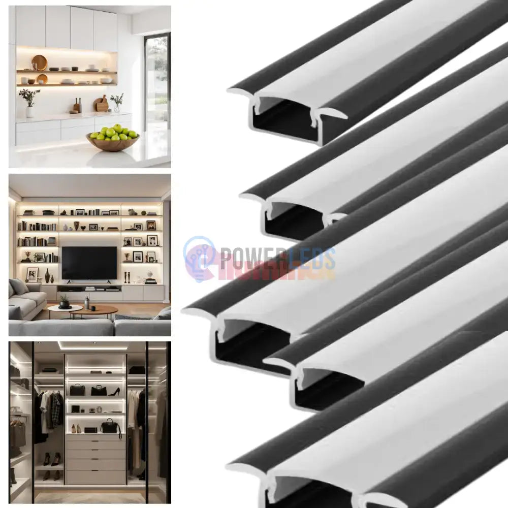 Profil LED Incastrat Negru 2 METRI cu Dispersor Alb LED Strips