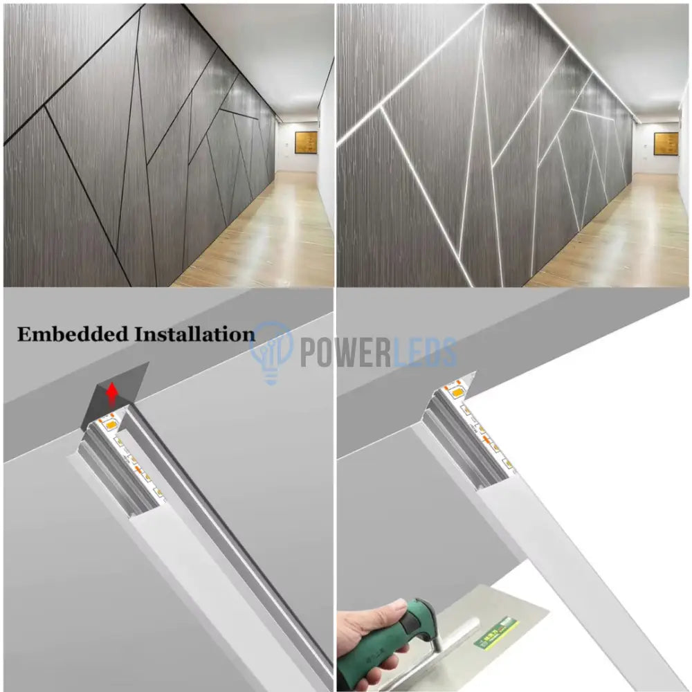 Profil LED 2 METRI Incastrat Negru Plat XL cu Dispersor Negru