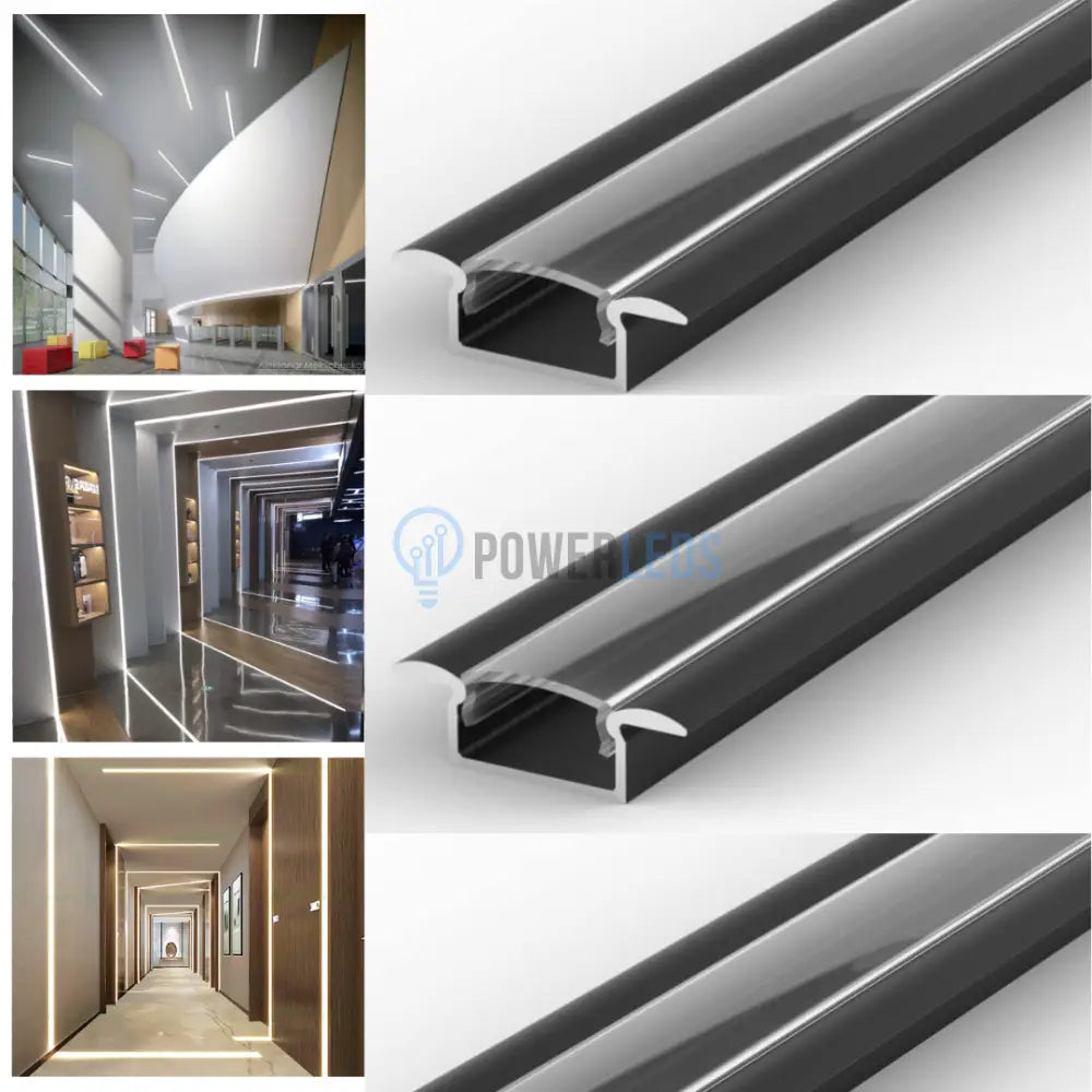 Profil LED 2 METRI Incastrat Negru Plat XL cu Dispersor Negru