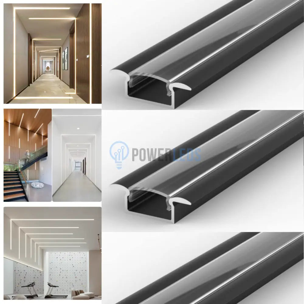Profil LED 2 METRI Incastrat Negru Plat XL cu Dispersor Negru