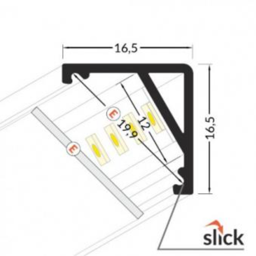 Profil Aluminiu de Colt 90 Grade Slim Negru cu Dispersor Alb Mat 2M