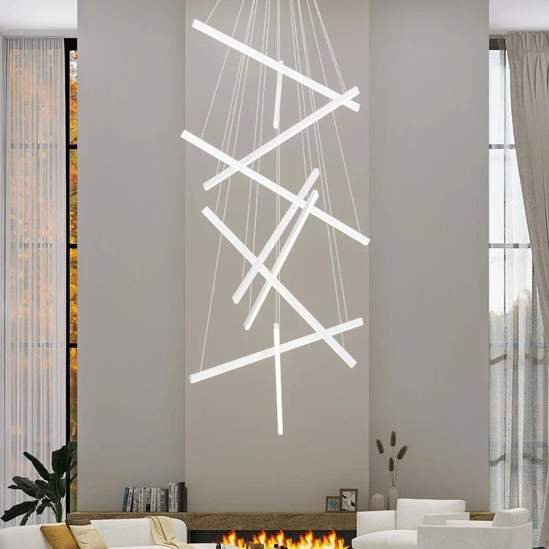 Lustra LED 9 Geometric WHITE Lines Suspendata Echivalent 1200W 300CM