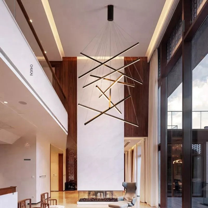 Lustra LED 9 Geometric BLACK Lines Suspendata Echivalent 1200W 300CM