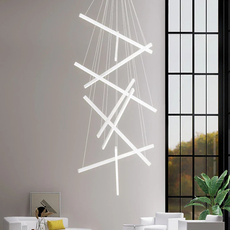 Lustra LED 9 Geometric WHITE Lines Suspendata Echivalent 1200W 300CM
