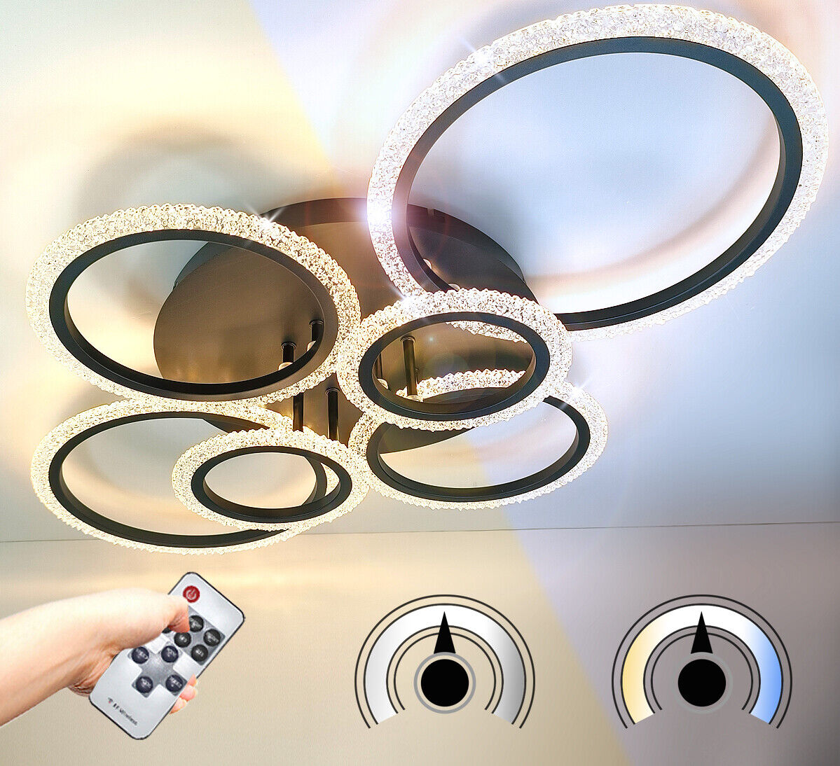 Lustra LED 4+2 CIRCLE BUBBLES BLACK Echivalent 600W Telecomanda