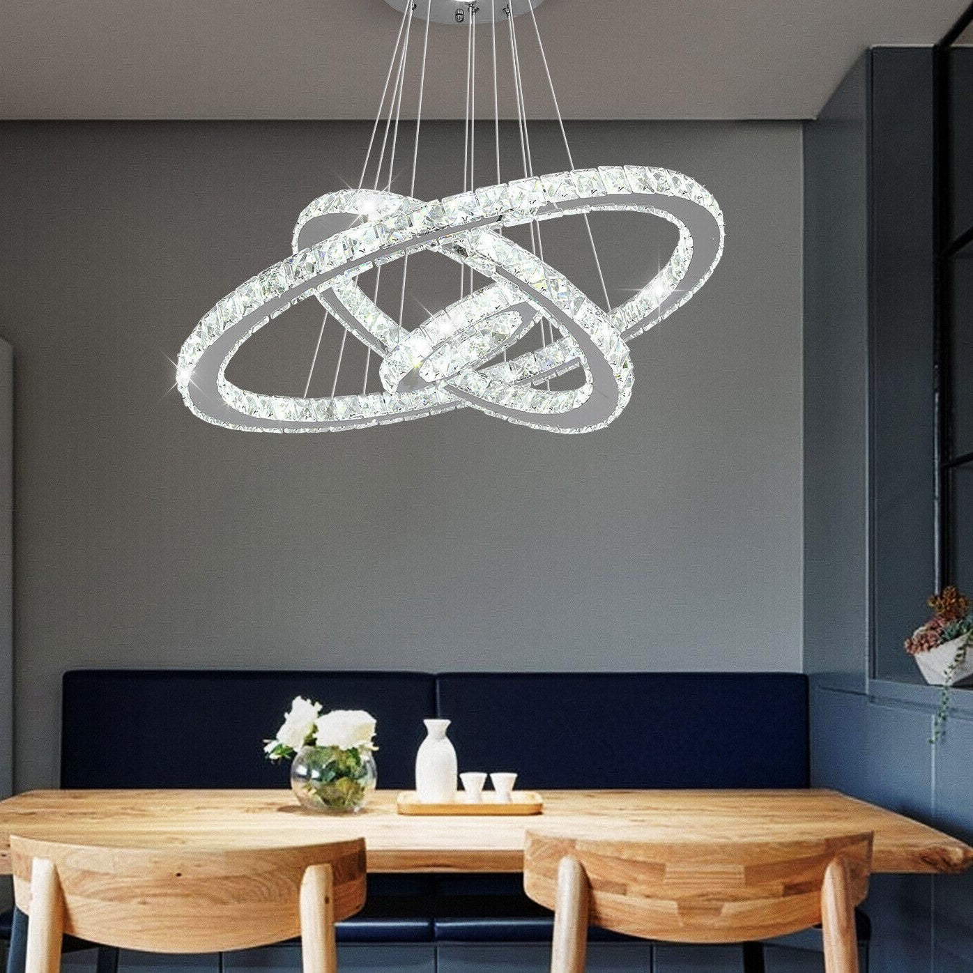 Lustra LED 3 Segmente CRISTAL SLIM Echivalent 600W Telecomanda