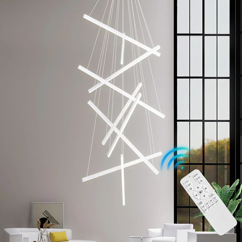 Lustra LED 9 Geometric WHITE Lines Suspendata Echivalent 1200W 300CM