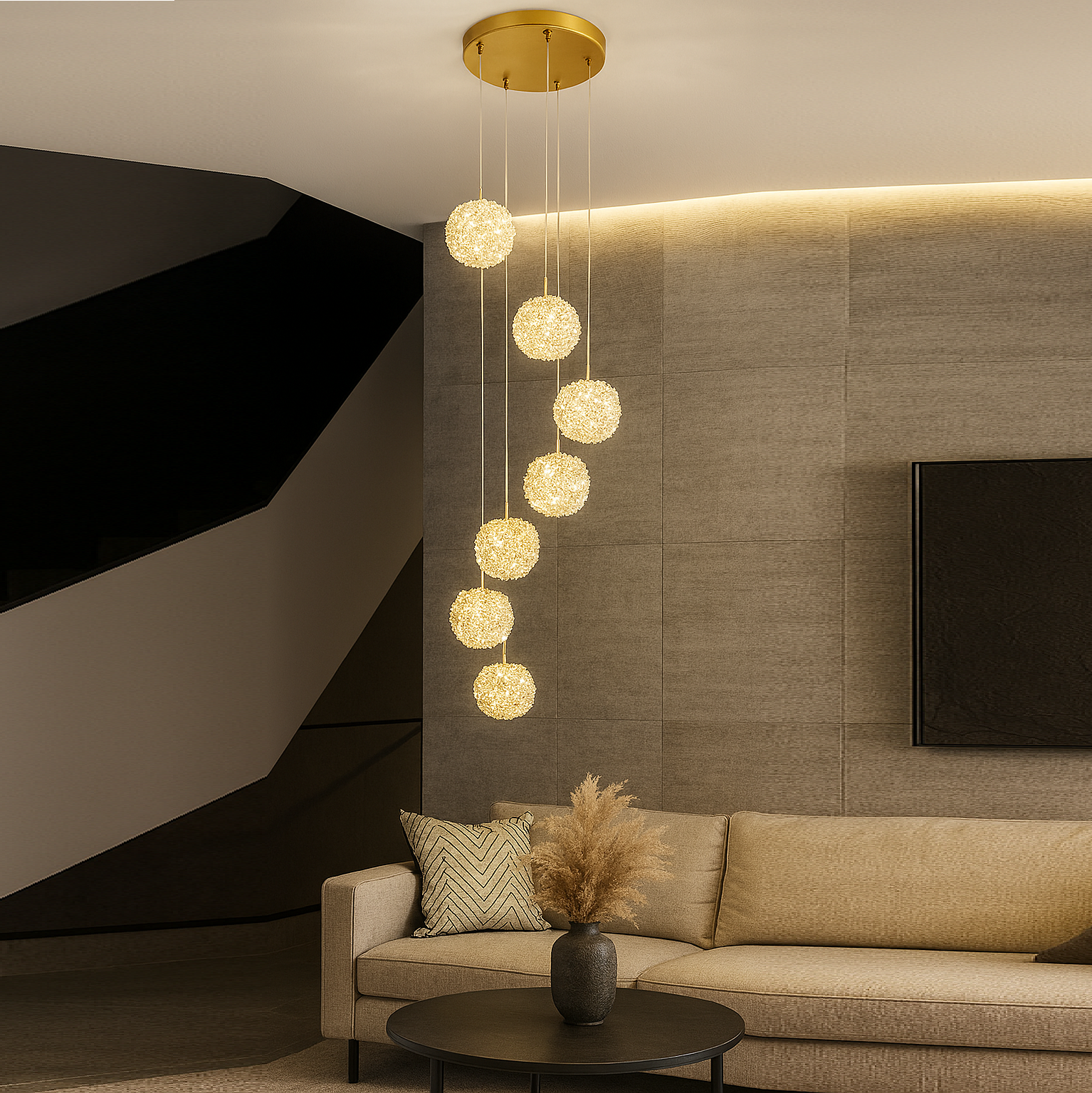 Lustra LED Suspendata Golden Sponge Deluxe 7 Elemente Echivalent 800W