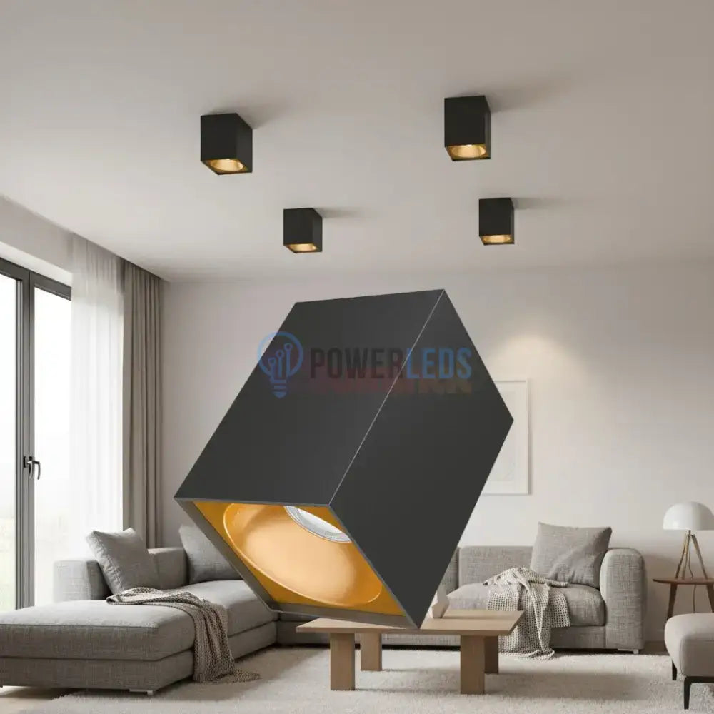 Spot Aplicat Patrat Negru & Auriu Dulie GU10 L80xH117mm led ceiling light