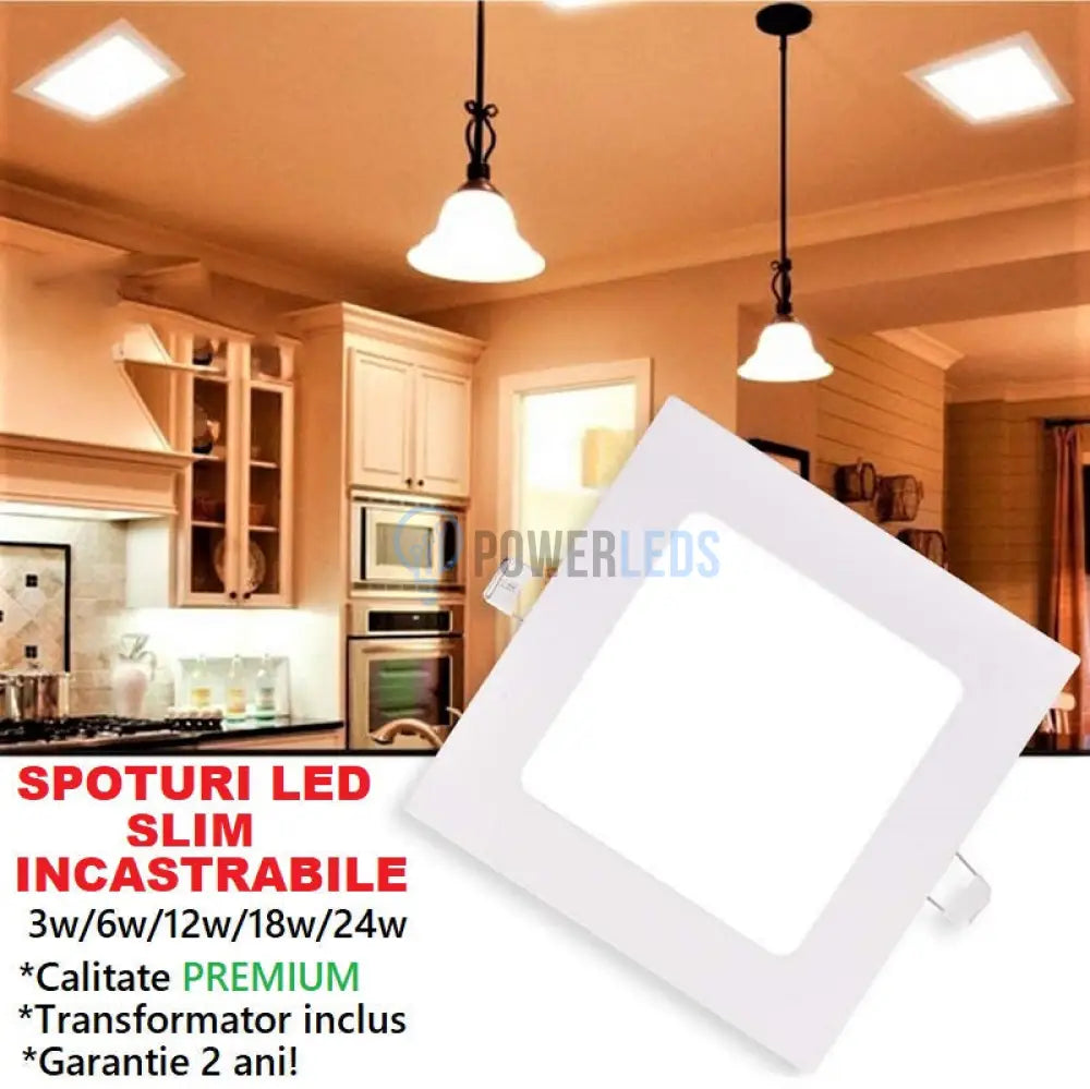 Spot Led 3W Slim Patrat Alb / 89X89Mm Incastrabil Led Spot Light