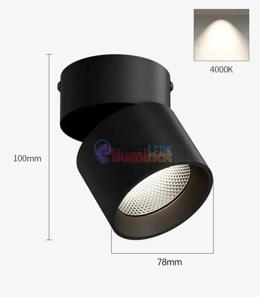 Spot LED Cilindric Aplicat Orientabil Negru 10W Lumina Neutra powerleds.ro