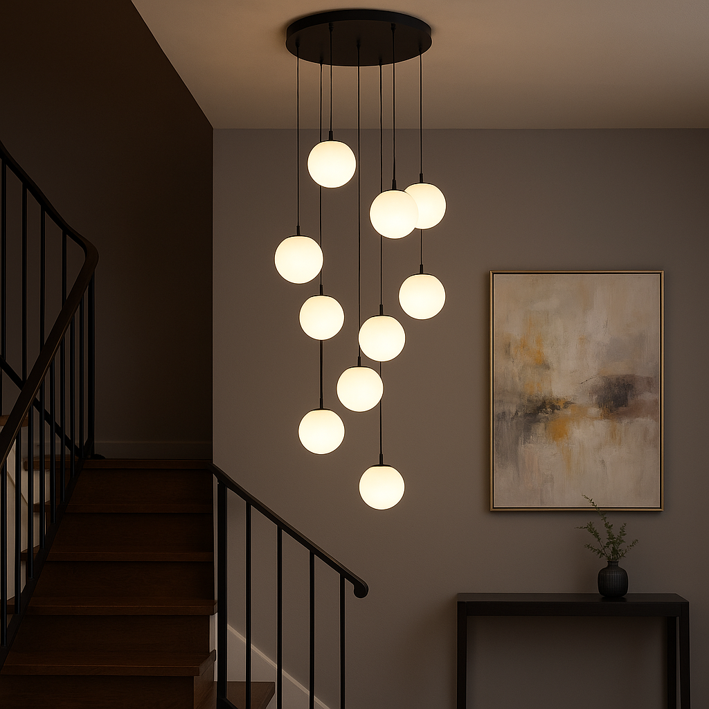 Lustra Abajur Mat Black LUXURY Staircaise 12 Abajururi 200CM NEAGRA / ABAJUR / D50CM/12XE27 Chandeliers