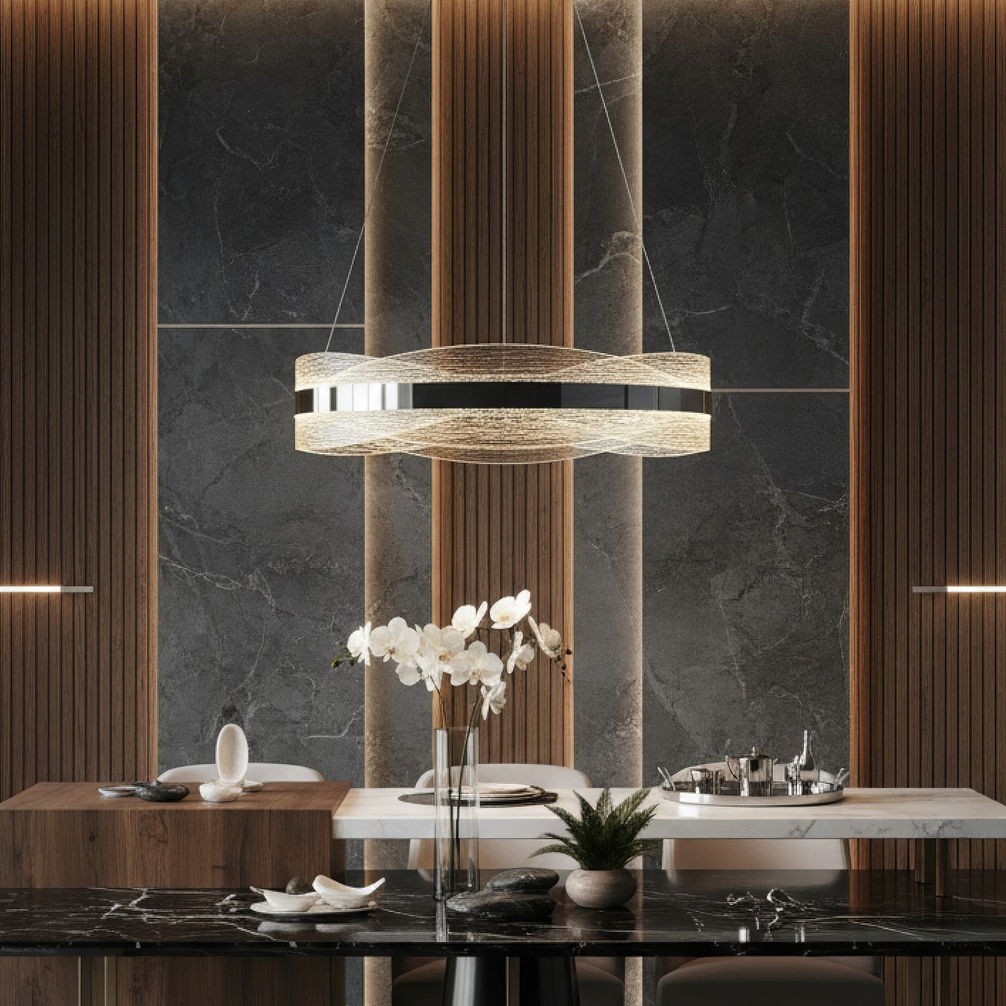 Lustra LED Suspendata ENYA Crom Telecomanda