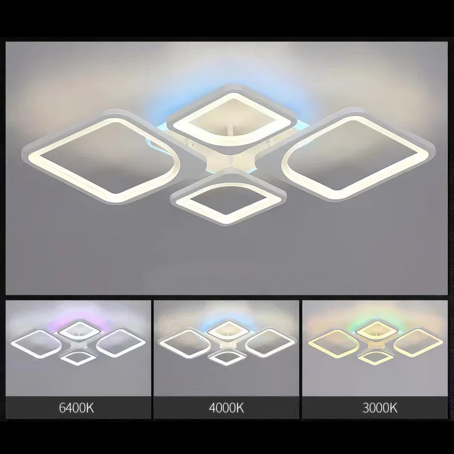 Lustra LED 4 Square VENOX White RGB Echivalent 300W Telecomanda