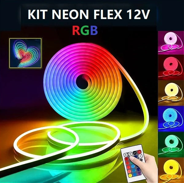 KIT NEON FLEX LED RGB 12V 5m Telecomanda